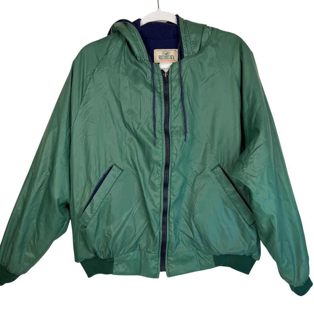 Vintage RedHead Fleece Lined Hooded Windbreaker Jacket Men Size M Green USA 90s